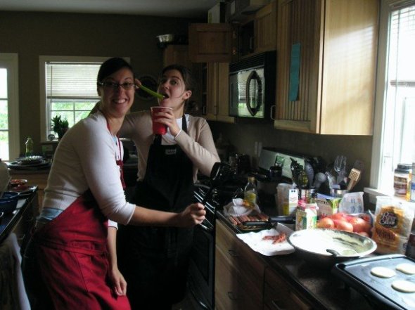 Meg & Stacey on Easter morning, 2007. Forgive me, Stace, for this photo of you enjoying your Blood Mary!