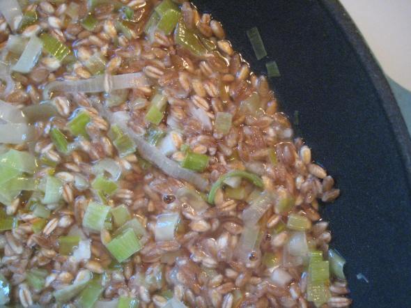 Farro, leeks, and broth