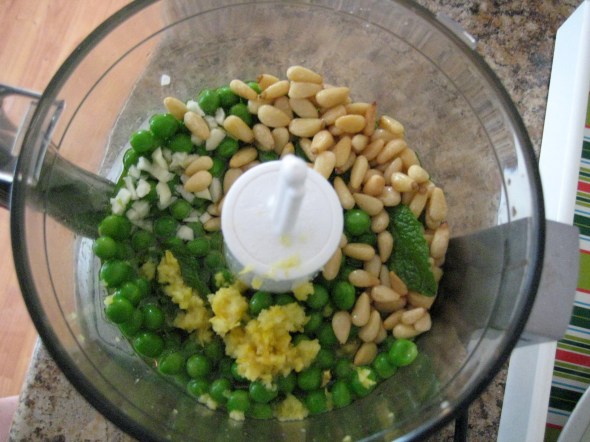 Snap Pea Minty Pesto prep