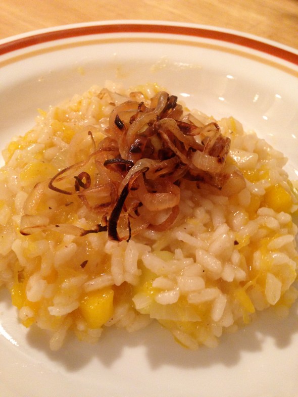 More risotto! This time, it's apple-pumpkin with caramelized onions.