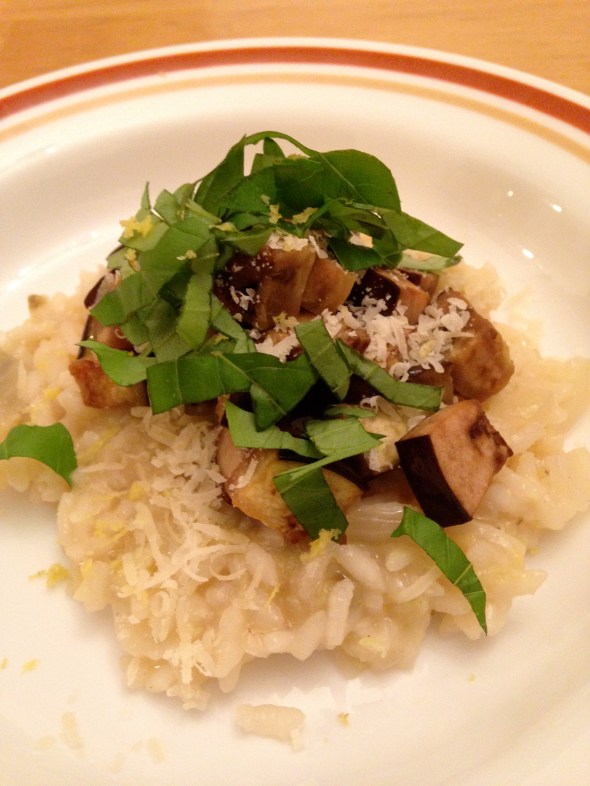 Yotam Ottolenghi's risotto recipe includes charring the eggplant over an open flame.